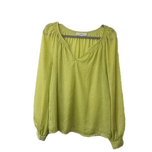 𝅺LOFT sheer green black dot blouse Medium